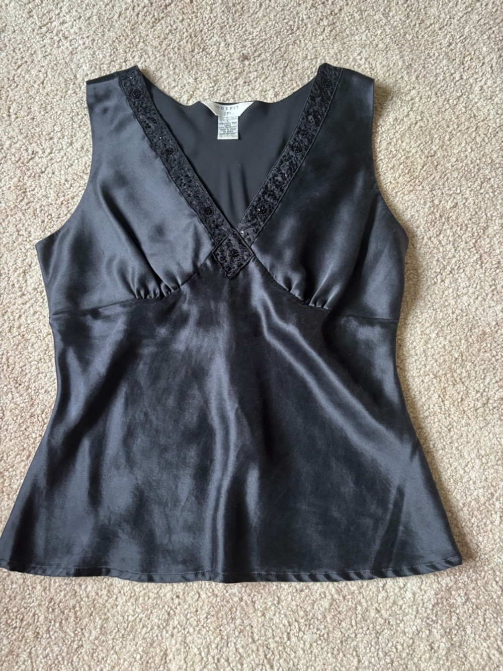 Black Silk V-Neck Sleeveless Top